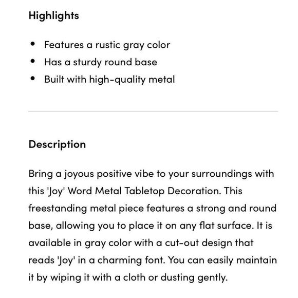 JOY Christmas Decoration Metal Tabletop Decor NWT 7”X3.5” Mantle Desk Shelf - Picture 2 of 3